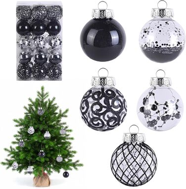 30 шт. Новорічні кулі - прикраси для ялинки, блакитні (прозорі, чорні), 6 см, ручної роботи, з петелькою