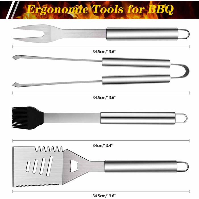 Набір гриль-посуду ZWMYF з нержавіючої сталі, 6 предметів. Професійний набір для барбекю з сумкою. Інструменти для грилю для чоловіків та жінок, кемпінгу, саду.