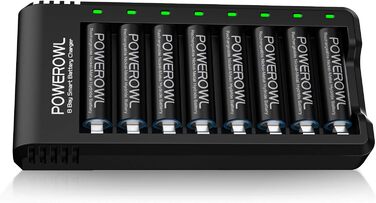 Зарядний пристрій Powerowl для акумуляторів AA 2800mAh, 8 штук: універсальна зарядка для акумуляторів NI-MH AA AAA