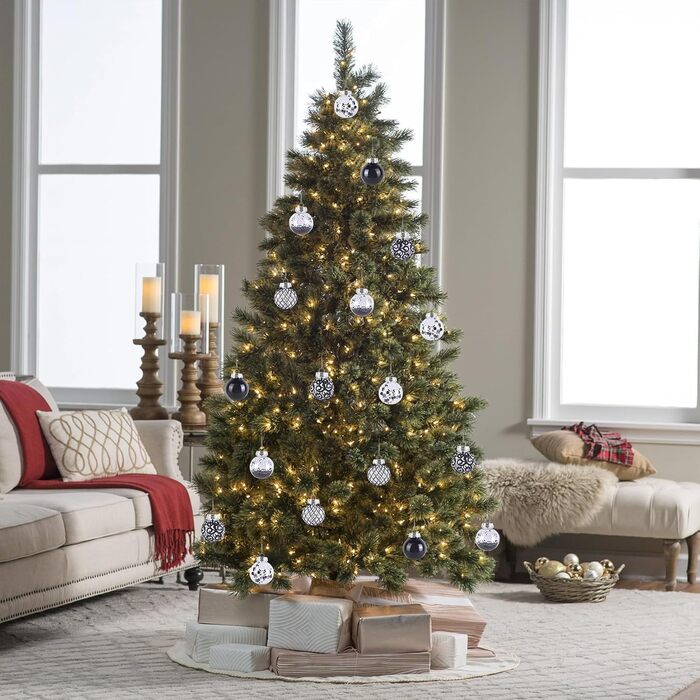 30 шт. Новорічні кулі - прикраси для ялинки, блакитні (прозорі, чорні), 6 см, ручної роботи, з петелькою