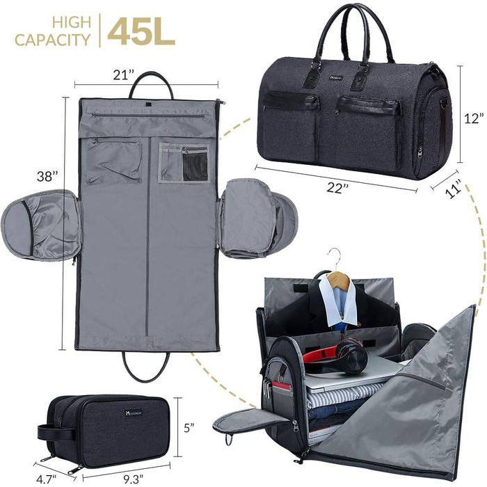 Garment Bag Suit Cover for Men Women, Suit Travel Bag, Clothing Bags Shoe Bag - 2 in 1 Hanging Suitcase Garment Travel Bags, High-Quality Garment Bag for Suit and Dress