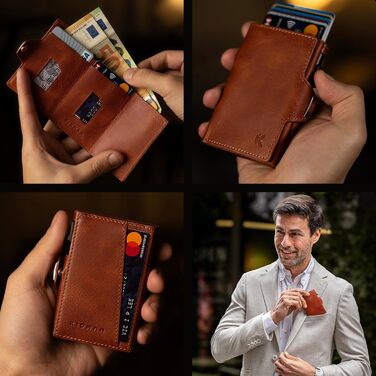 KIDMAN Icarus Genuine Leather Slim Wallet with Alucase | Large Bill Compartment | Small Wallet for Men with RFID | Mini Wallet for Men | Card Holder for up to 9 Cards | Brown