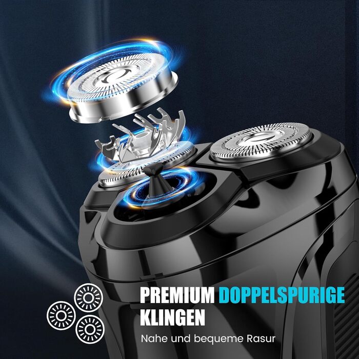 Електричний чоловічий бритва Brightup з 4D-плаваючою головкою, бездротовий LED бритва для вологого та сухого гоління, IPX6 водонепроникний, USB-C зарядка & висувний тример, захист від подорожей, глибокий чорний колір