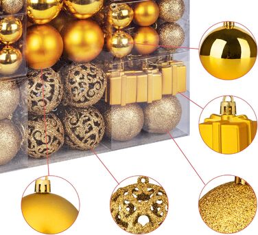 Набір прикрас для ялинки Homewit 105 шт. Золотий, пластикові кулі з гачками, набір ялинкових прикрас