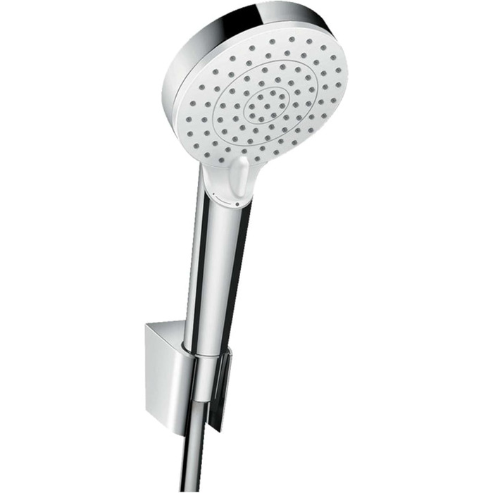 hansgrohe Crometta Showerhead Holder Set, with shower hose, 1.60 m, 2 spray patterns, water-saving, White/Chrome