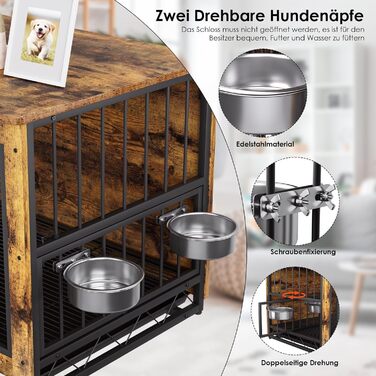 Дерев'яний вольєр для собак, 93x64x58 см, з піддоном та мисками, для собак середніх та маленьких порід (до 40 кг), білий (колір дерева)