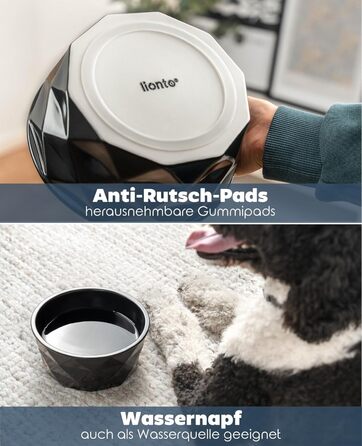 Миска для собак та котів Lionto з кераміки, 1100 мл, чорна. Нековзний силіконовий низ, стійка до запахів, легко миється, ергономічний дизайн.