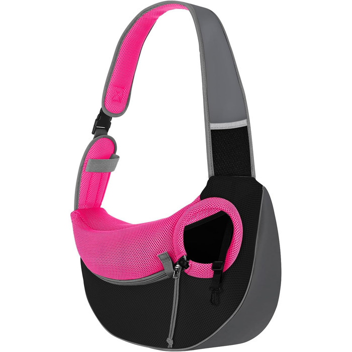 Pawaboo Сумка-переноска для собак, оновлена версія з кишенею для телефону, регульована сумка на плечі для собак, переноска для тварин для прогулянок на відкритому повітрі, чорна (Magenta-2025 Upgedated, S)