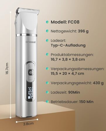 Набір для стрижки собак 4-в-1 Oneisall: стрижка, триммінг, шліфування кігтів. Тиха машинка для собак та котів з LCD-дисплеєм. Ідеально для тіла, лап, очей, вух, обличчя.