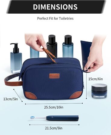 Чоловіча дорожня косметичка ECOHUB, водонепроникна, з відділенням для мокрого одягу, ремінь, з перероблених матеріалів, з двома застібками-блискавками (Синьо-зелений, Темно-синій)