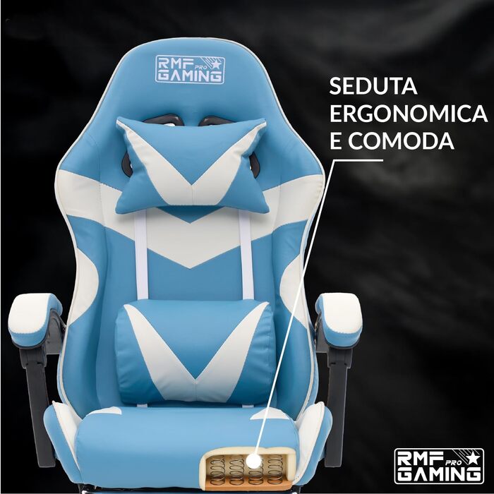 Професійне ергономічне ігрове крісло RMF з підставкою для ніг, регульоване по висоті, комфортне геймерське крісло на колесах (Світло-блакитне)