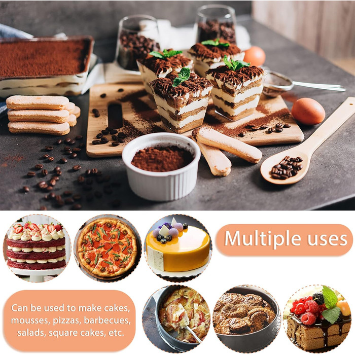 Набір форм для випічки Amzeeniu Springform (4 шт.) 12/18/22/26 см, професійні, круглі, знімний дно, антипригарне покриття, для пирогів, піци та кішів, з вуглецевої сталі