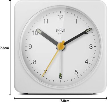 Braun Classic Analog Alarm Clock with Snooze Function and Light, Silent Quartz Movement, Crescendo Alarm, White Model BC03W