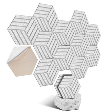 Самоклеючі акустичні панелі Hexagon (гексагони) для звукоізоляції стін та стелі, шумопоглинаючі плити високої щільності, 30x26x0.9 см, сріблясто-сірі, 12 шт.