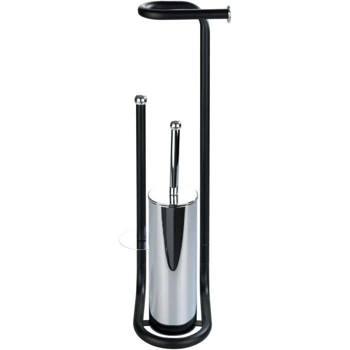 Набір для туалету WENKO Stand WC з інтегрованим тримачем туалетного паперу та щіткою, з нержавіючої сталі, 20 x 62,5 x 23 см (Чорний)