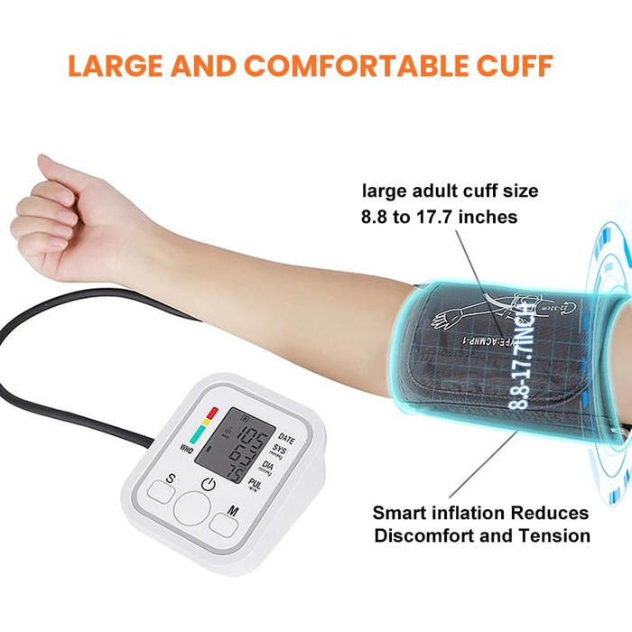 Тонометр на плече Oberarm з великою манжетою - цифровий тонометр USB-зарядний | Виявлення аритмії, 2x99 місця для зберігання даних для 2 користувачів | Ідеальний для домашнього використання
