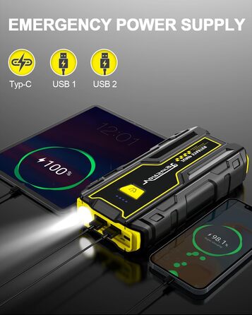 Powerbank Starthilfe 4000A: Зарядний пристрій для автомобіля 12V, Jump Starter, компактний та портативний