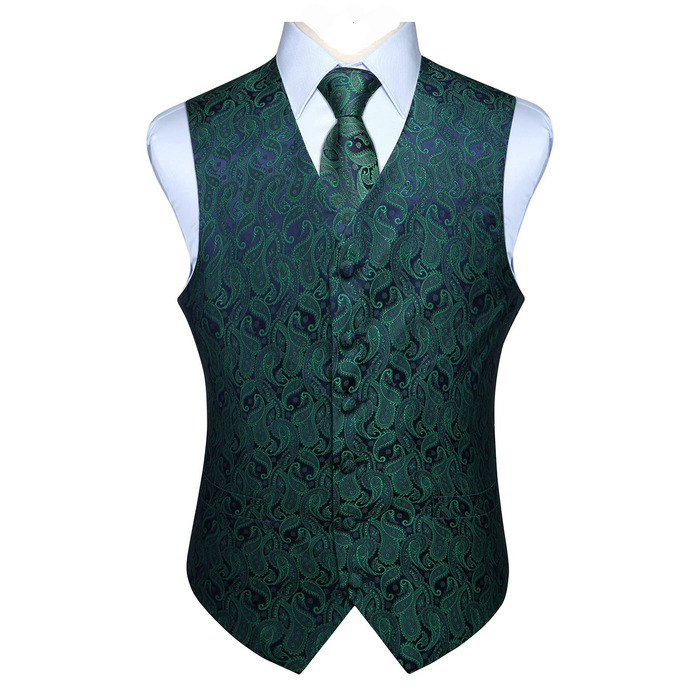 Костюмний комплект Enlision: жилет, краватка та нагрудна хустинка з квітковим візерунком пале, розмір S, зелений
