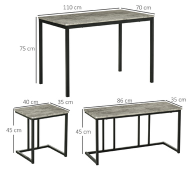 HOMCOM 4-Piece Dining Set, Kitchen Table Set, Dining Table with 3 Benches for 4 People, Dining Room Set, Table Set for Kitchen, Living Room, Grey | Aosom