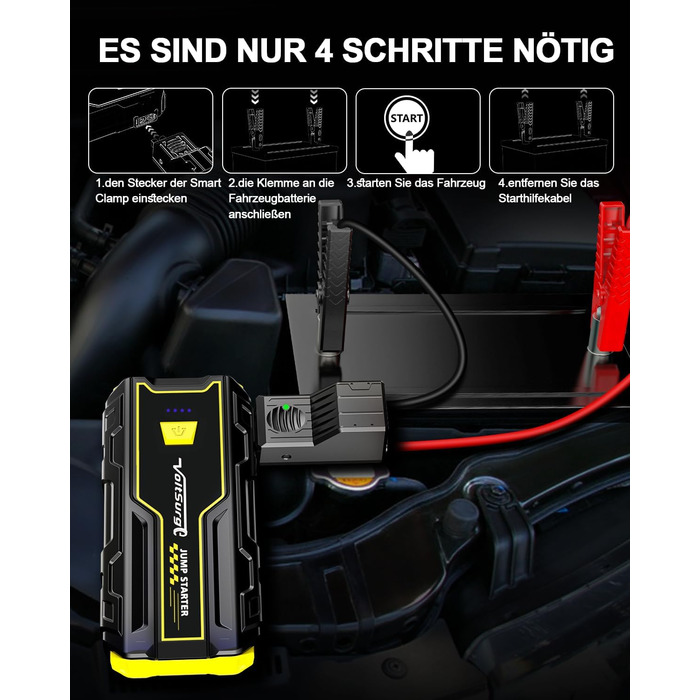 Powerbank Starthilfe 4000A: Зарядний пристрій для автомобіля 12V, Jump Starter, компактний та портативний