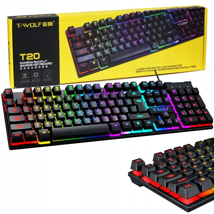 Мембранна підсвічена клавіатура T-WOLF TF20, USB, чорна