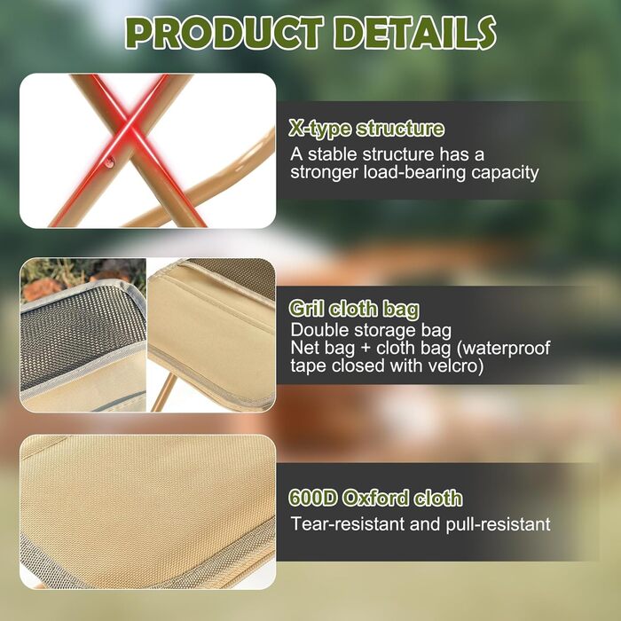 Складаний туристичний стільчик-підсвічник для кемпінгу, риболовлі, подорожей та відпочинку на природі (Хакі, компактний)