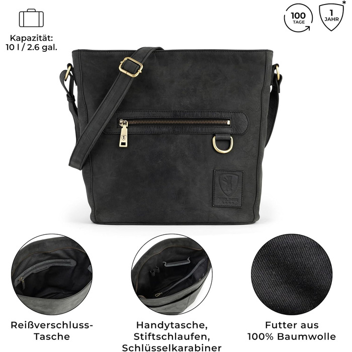 Сумка через плече Berliner Bags Siena Vintage з натуральної шкіри, сіра. Жіноча сумка-месенджер