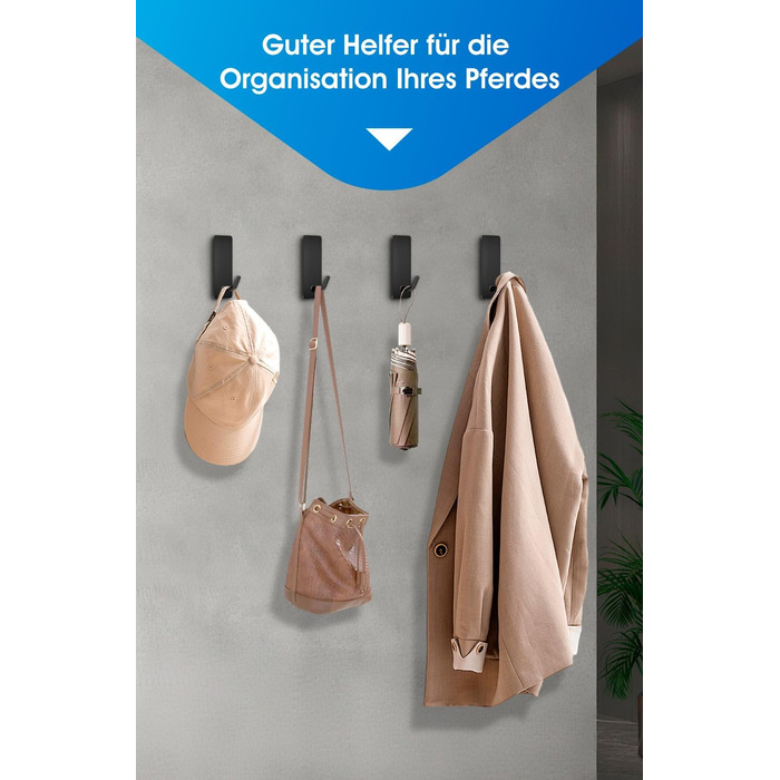 Набір гачків для рушників без свердління, 10 шт., самоклеючі гачки з нержавіючої сталі 304, надміцні клейкі гачки для великих предметів, гачки на стіну для ванної, туалету та кухні, стійкі до іржі, чорні гачки для рушників