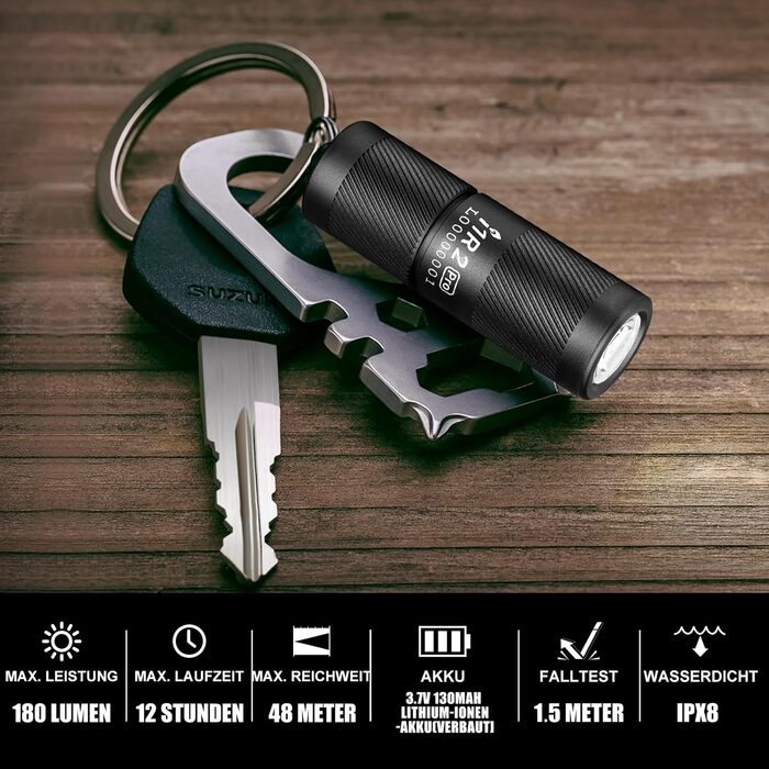 Міні ліхтар OLIGHT I1R II Pro EOS, 180 люмен, LED, USB-зарядка, для ключів, водонепроникний IPX8, ударостійкий, для кемпінгу та ремонту, чорний