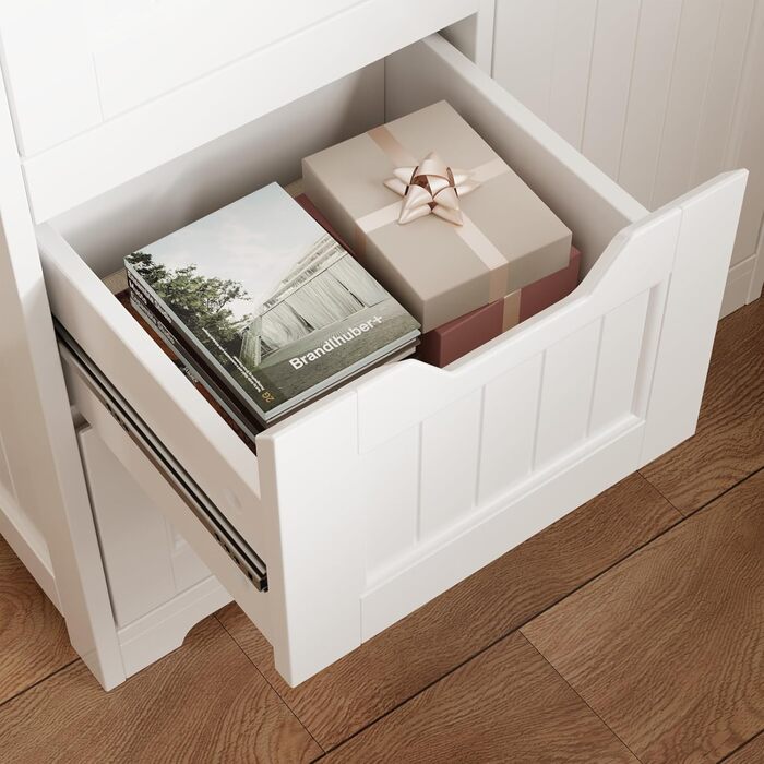 Bealife Bathroom Cabinet, Narrow Vanity Storage Cabinet with 4 Drawers, Cupboard Door, Adjustable Partition, Suitable for Bathroom, Living Room, Kitchen, Hallway