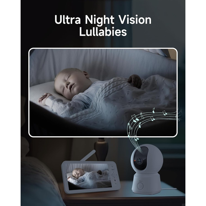 Дитячий відеомонітор Arenti з камерою та додатком, 5' дисплей, 1080P, PTZ, датчик температури, колискові, нічне бачення, 2-сторонній аудіо, VoX, автоматичне відстеження B2