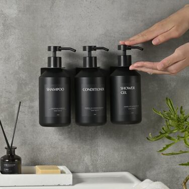 3 шт. дозатори для мила настінне кріплення, 500 мл, дозатори для шампуню та гелю для душу, чорний колір, без свердління, для кухні та ванної кімнати