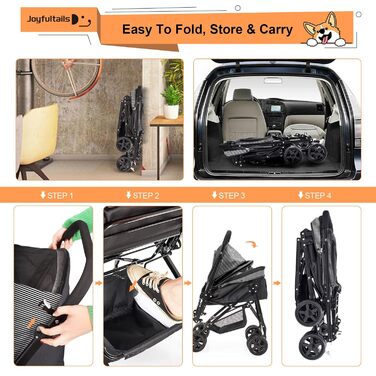 Складаний буги для собак, переноска для тварин до 20 кг, чорний. Підходить для собак та котів