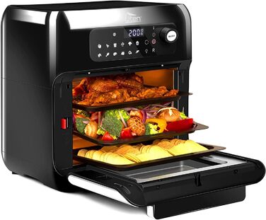 Аерофритюрниця Uten XXL 10 л, 1500 Вт, 12-в-1, цифровий LED-дисплей, сенсорне керування, нержавіюча сталь, з аксесуарами та рецептурником, чорна