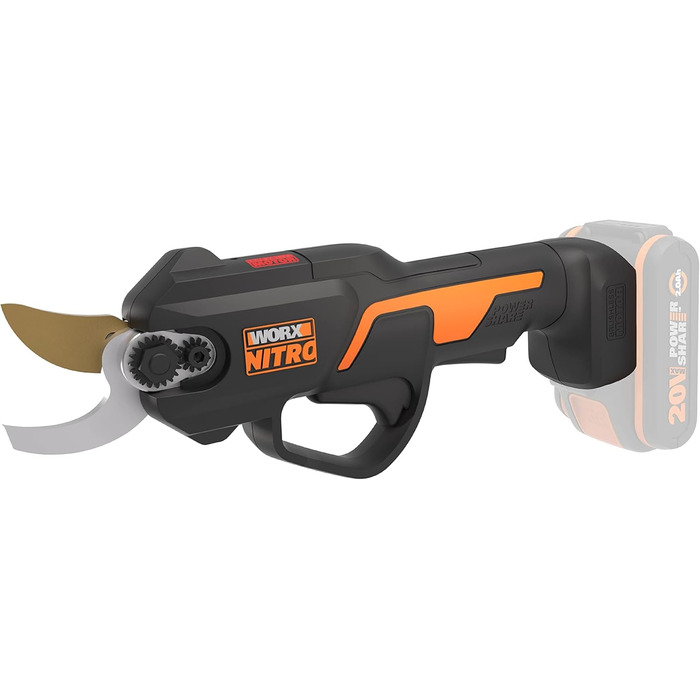 Worx NITRO WG330E.9 20V Cordless Hedge Trimmer - Effortless cutting thanks to electric drive, brushless motor, without battery and charger, Black/Orange