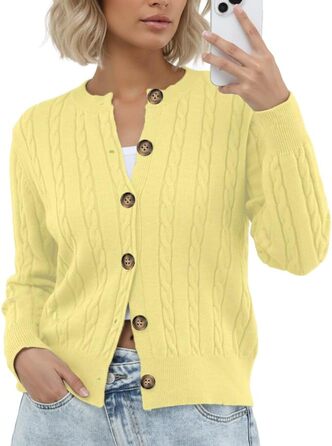 Жіночий в'язаний кардиган GRECEREE з V-подібним вирізом та кишенями (сірий, M)