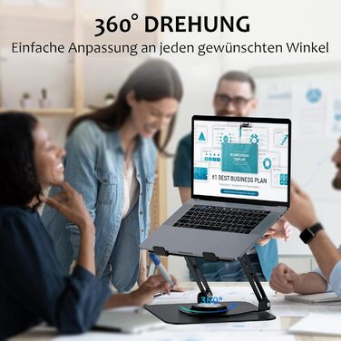 Підставка для ноутбука 360° з алюмінію, регульована по висоті, ергономічна, сумісна з MacBook/Dell/HP, срібна