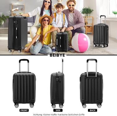 Чемодан на колесах Beibye TSA-Schloß 2080, ручна поклажа, жорсткий корпус, чорний (M)