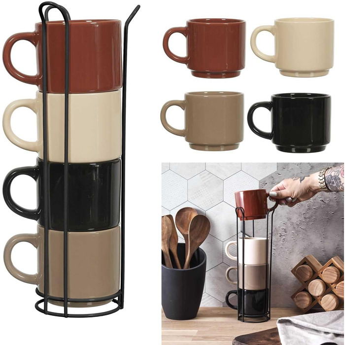 Набір келихів HOME DECO FACTORY KA0500 (4 шт.) з підставкою, кераміка, бежевий, коричневий, чорний, білий