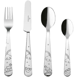 Дитячий набір столових приборів Villeroy & Boch Boho Kids 'Walk like an elephant' (4 шт.) з нержавіючої сталі, для дітей, сріблястий/платиновий, придатний для миття в посудомийній машині