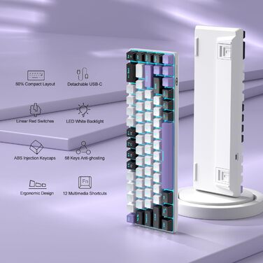 Механічна ігрова клавіатура MageGee MK-Box 68 клавіш TKL з LED-підсвічуванням, сіра (фіолетовий/червоний перемикач)