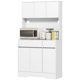 HOMCOM Kitchen Cabinet Buffet with Countertop, 6 Doors, Tall Cabinet with Adjustable Shelves, Cable Holes, Microwave Cabinet Modern Storage Cabinet, White, 100 x 38 x 180 cm | Aosom