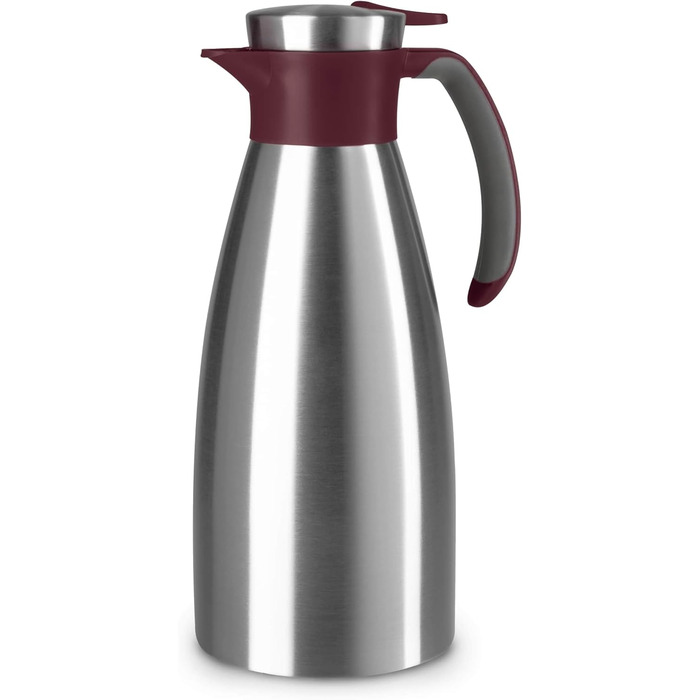 Emsa Soft Grip Insulated Thermos, 1.5 Liter, Stainless Steel, 12 hours hot + 24 hours cold, Leak-proof, Non-slip Grip, Color Burgundy N4120500