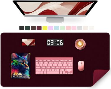 Підкладка для столу 90 x 43 см, PU шкіра, велике захисне покриття, водонепроникна та неслизька, для комп'ютера, офісу, клавіатури та миші (Бургунді)