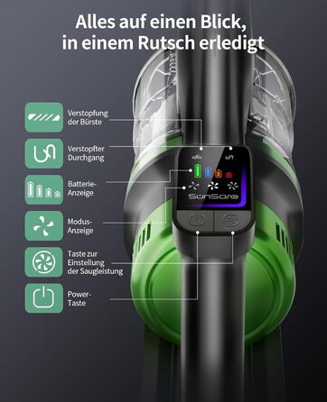 Акумуляторний бездротовий пилосос SunSare 600W з HD-дисплеєм, ароматерапією та захистом від намотування волосся. Ідеальний для тварин, килимів, твердих підлог та авто.