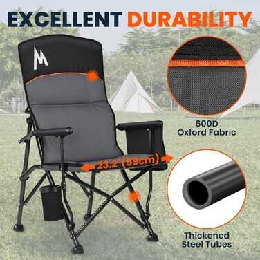 Кемпінговий стілець OVERMONT з високою спинкою, складний, з підголівником - до 226 кг - для пікніка, походу, саду