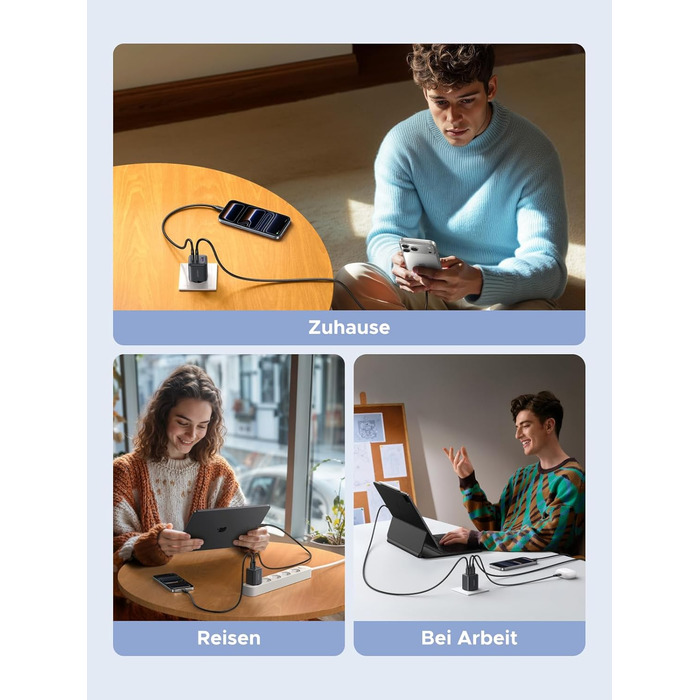 Зарядний пристрій UGREEN 30W USB-C з 3 портами GaN II для iPhone, iPad, Galaxy, Pixel - Швидка зарядка PD