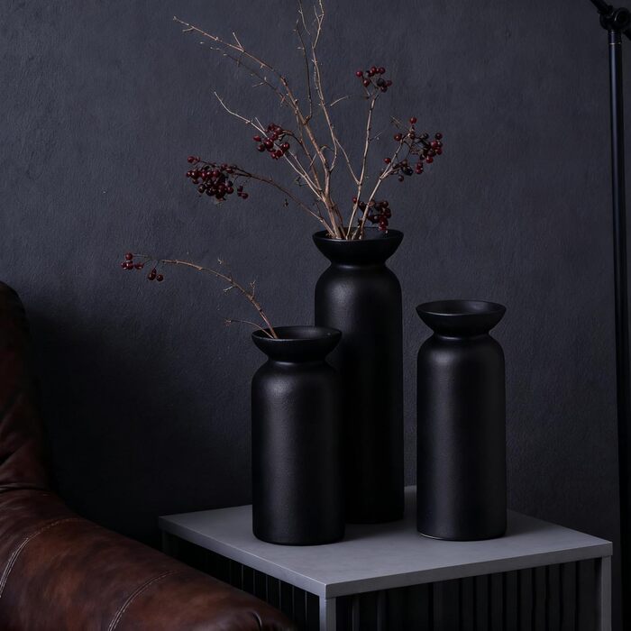 Керамічні вази 3 шт., Сучасний мінімалізм, Декор для дому, Вази для пампасной трави, Вітальня (12 Чорний)