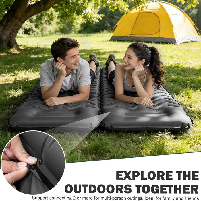 Надувний матрац Isomatte 12 см для кемпінгу з насосом та подушкою, сірий. Матрац для подорожей, пляжу, туризму, антирозривний, портативний