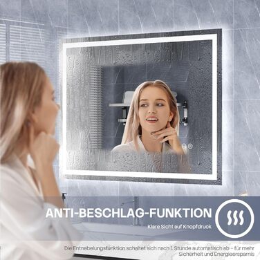 Дзеркало для ванної кімнати HySail з підсвічуванням, 5 мм, висока роздільна здатність, срібне скло, 3 колірні температури, регульована яскравість, сенсорний вимикач, антизапарник, 80 x 60 см